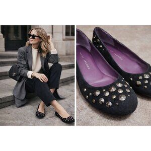 Marc Jacobs Studded Ballet Flats Black Suede Shoes Women Sze 39 EU Designer Flat